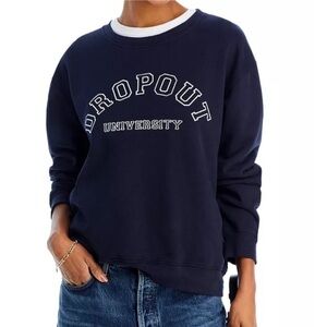 Kule Navy Dropout University humorous collegiate academy oversized Sweatshirt XS